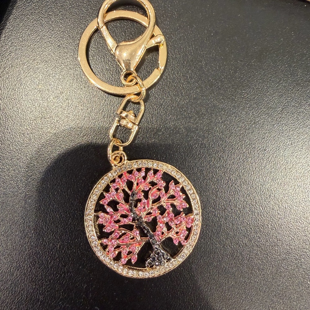 Elegant Gold and Pink Tree Keychain / bag charm
